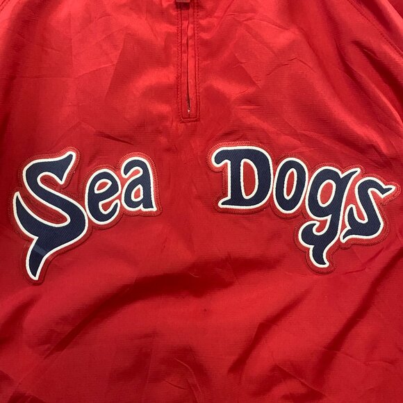 VTG Y2k Majestic Cool Base MILB Portland Sea Dogs Red Windbreaker Jacket XL - Picture 3 of 12